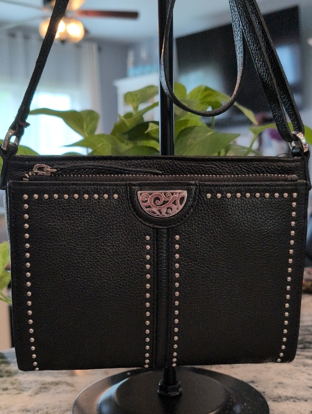 Brighton Black Studded Leather Crossbody Bag